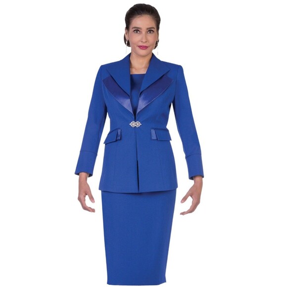 Aussie Austine 3-Piece Suit — Royal Blue Satin Lapel Jacket Long Skirt Suit 14 - Picture 1 of 3